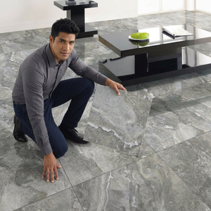 Azulejos de Porcelana Pulida Alecia Gris 600x600mm, Diseño de Mármol Gris, Acabado Brillante para Piso, 60x60cm - Product Image 1