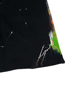 Premium Quality Men's Black Hand-Painted Short Shorts With Abstract Art <b>Elastic</b> Waist Casual Style Knitted Fabric - Product Image 4