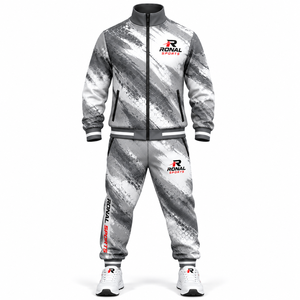 Survêtement Homme RONAL SPORTS à Fermeture Éclair Intégrale, Imprimé Géométrique, Respirant, en Polyester, Vêtement de Sport Automne, Coupe Classique, Poches Latérales - Product Image 1