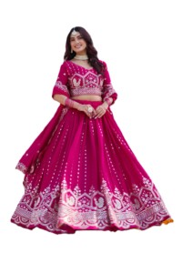 Pink Embroidered Lehenga Choli <b>Tissue</b> silk with Dupatta for <b>Wedding</b> Women Traditional Indian Pakistani Clothing Floor Length - Product Image 1