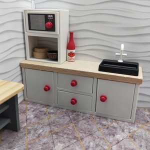 Mini cocina de juguete con fregadero, grifo, microondas, encimera de madera, juego de cocina para mayores de 14 años - Product Image 1