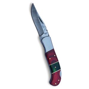 Couteaux pliants personnalisés, lame artisanale à motif Damas, avec manche ergonomique et étui en cuir pour le camping et la chasse en plein air - Product Image 2