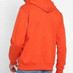 Men's <b>Orange</b> Hooded <b>Fleece</b> Sweatshirt Regular Fit Solid Color Casual Pullover with Front Pocket - Product Image 2