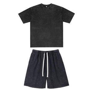Men's Summer Unisex Terry Printed Shorts Set Acid Wash 240gsm Oversized T-Shirt and 290gsm Shorts Breathable Quick Dry Knitted - Product Image 6