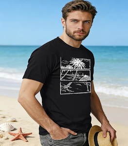 T-shirt formel à manches courtes pour homme, noir, col roulé, tricoté, 100% coton, taille ample - Product Image 3