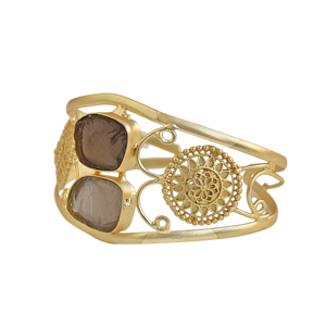 Brazalete Ajustable de Cuarzo Ahumado Vintage con Engaste de Bisel Hecho a Mano, Chapado en Oro de 18K, con Perla de Agua Dulce y Constelación - Product Image 5