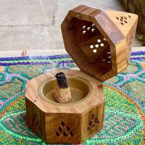Handcrafted Bamboo Wooden Religious <b>Incense</b> Box Burner <b>Cone</b> Holder Lid Engraved Mandala Design Aromatic Bakhoor Dhoop Diffuser - Product Image 6