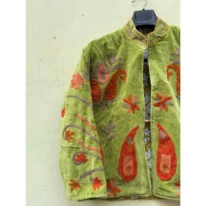 Chaqueta Bomber de Terciopelo Bordada a Mano con Cuello Mandarín, Manga Larga, Estampado Floral, Ecológica, 100% Algodón, Abrigo de Invierno para Mujer - Product Image 4