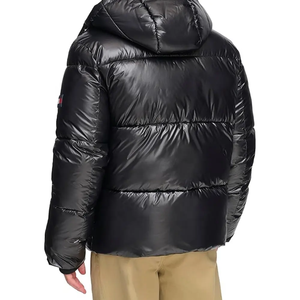 Veste d'hiver décontractée pour homme, noire, à capuche, rembourrée, coupe-vent, fermeture éclair, en duvet, coupe régulière, couleur unie, en PU - Product Image 3