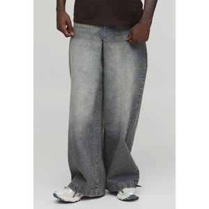 Vaqueros de mezclilla lavados a la piedra de pierna ancha para hombre, corte holgado, cintura media, pantalones casuales de algodón, estilo otoñal - Product Image 1