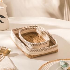 Ensemble de 2 paniers en jacinthe d'eau combinés avec du tissu en coton, paniers de rangement faits à la main, vente en gros, écologiques, fabriqués au Vietnam - Product Image 3