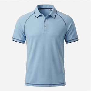 Men's Light <b>Blue</b> Short Sleeve <b>Polo</b> <b>Shirt</b> 100% Polyester Knitted Quick Dry Solid Casual Regular Fit Button Design - Product Image 1