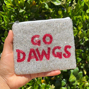 Custom Go Dawgs Beaded Clutch Purse Trendy College Tailgate Embroidery Coin Wallet Red White Zipper <b>Game</b> Day Sequin Letter Pouch - Product Image 5