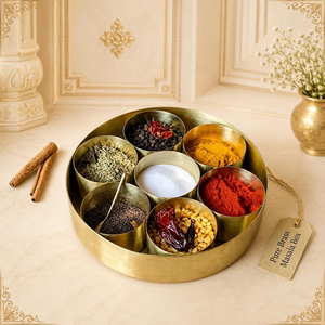 Hand Engraved Brass Masala <b>Box</b> with Seven Compartments Traditional Spice Storage Dabba Kitchen Seasoning Organizer Handcrafted - Product Image 4