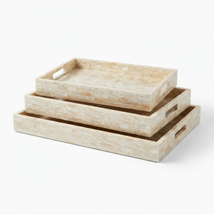Plateau rectangulaire décoratif en nacre noire à motifs floraux pour table basse, idéal pour la décoration intérieure - Vente en gros - Product Image 2