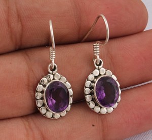 Pendientes Colgantes de Plata de Ley 925 con Amatista Natural, Hechos a Mano, Estilo Boho, Proveedor y Fabricante de Joyería - Product Image 1