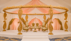 Mandap de Boda de Diseño Ovalado con Estilo Indio en Tendencia, Mandap de Boda Imperial de Madera con Paisley - Product Image 3