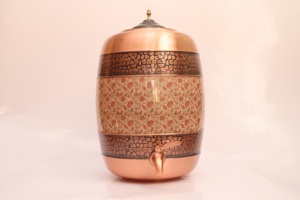 Handcrafted Pure <b>Copper</b> Water Dispenser Ayurvedic Storage Tank with Floral Print & Leak-Proof Tap for Home Office Usage - Product Image 5