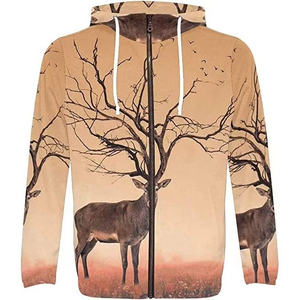 Sudadera con Capucha para Hombre, Estampado de Ciervos y Bosque, Corte Regular, Informal, Otoño, Tejido de Poliéster, Impresión por Sublimación, Tallas 6XL 5XL - Product Image 3