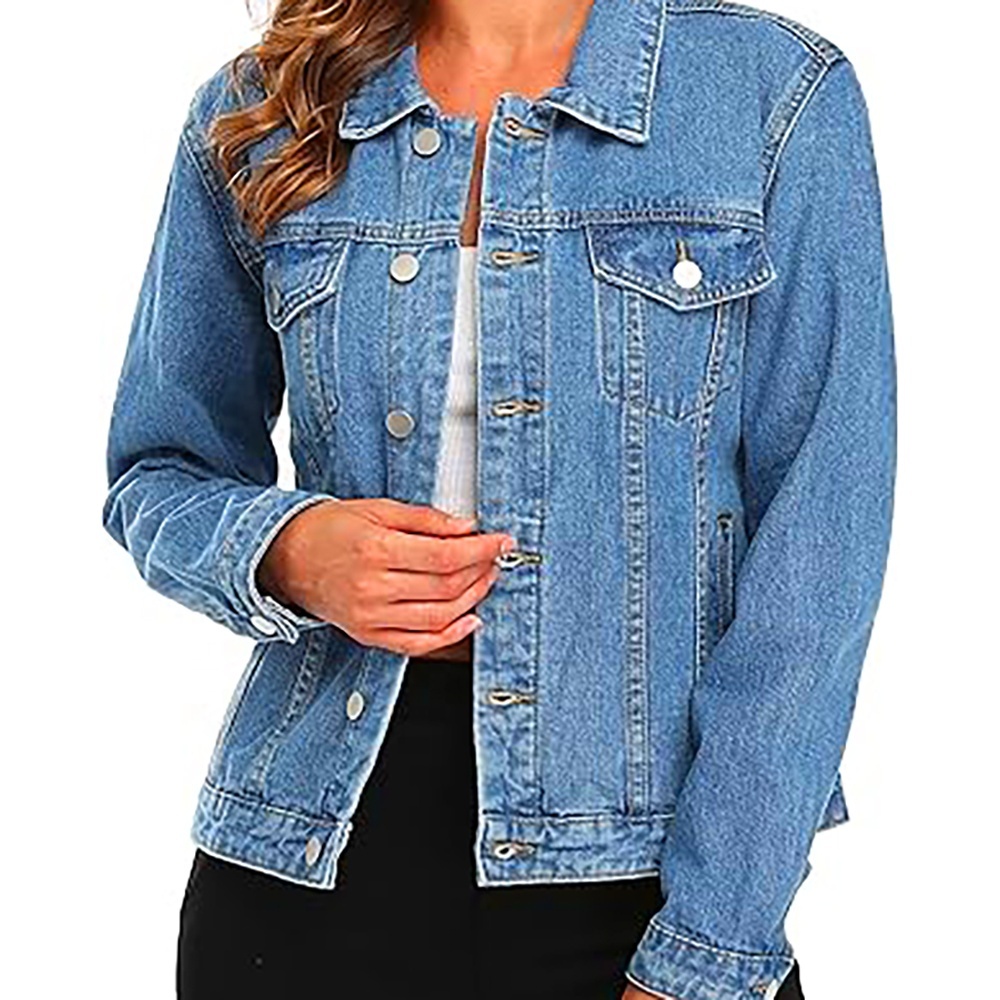 Power Punch Latest Style Denim Jacket For Women Solid Color Pattern Plain Dyed