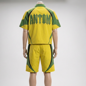 Custom Y2K Graphic Mens Summer Streetwear Outfit Yellow Short Sleeve <b>Zip</b> <b>Up</b> Shirt And Shorts Set Casual Tracksuit Clothing Set - Product Image 6