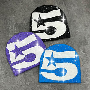 Gorro de punto personalizado con pedrería y estampado jacquard integral, gorro de invierno con bajo MOQ - Product Image 3