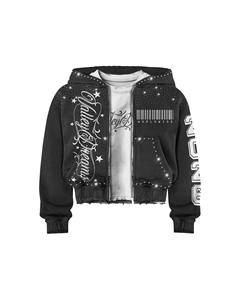 Multi Color Dreams Rhinestone Cropped <b>Zip</b> Hoodie Jogger Set| Oversized Streetwear Matching Set OEM Private Label Manufacturer - Product Image 4