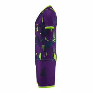 Camiseta de Fútbol Geométrica Morada y Verde para Hombre, Manga Corta, Cuello en V, Poliéster que Absorbe la Humedad, Ropa Deportiva para Todas las Temporadas - Product Image 2