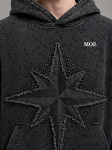 Ensembles de sweats à capuche oversize et amples pour hommes avec design 3D en strass, appliques personnalisées et patchs vieillis, et pantalons à jambes larges - Product Image 4