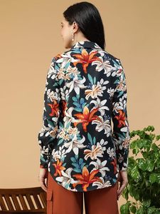 Camisa de Manga Larga con Botones y Estampado Floral para Mujer, Corte Regular, Popelina, Informal, para Primavera y Verano - Product Image 4