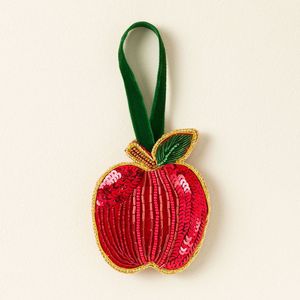 Ornement en forme de tranche de pomme perlée fait main, décoration de Noël à suspendre à l'arbre - Product Image 2