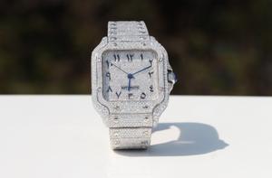 Reloj de pulsera de lujo para hombre, estilo Hip Hop, con esfera árabe, plateado, cuadrado, totalmente engastado de diamantes, automático, mecánico, estilo Bust Down, con efecto brillante. - Product Image 2