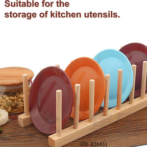 Support à vaisselle en bambou S/2, porte-assiettes, organisateur de couvercles de casseroles, support de rangement de comptoir de cuisine, ensemble d'organisateurs de rangement de cuisine - Product Image 4