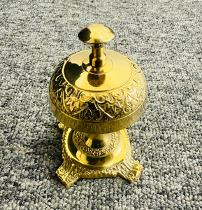 Sonnette de réception en laiton avec socle orné, dôme floral gravé, sonnette de service à pression manuelle pour hôtel, restaurant, bureau - Product Image 6