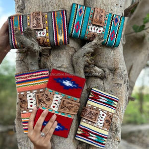 Aztec Saddle Blanket Leather Clutch Handtooled Gamble Carving Mujeres Clutch Bifold Wallet Western Style Wallet - Product Image 5
