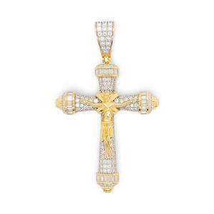 Colgante de Cruz Sagrada Chapado en Oro para Unisex con Diamante Moissanita Redondo, Plata 925, Joyería Fina Religiosa, Colgantes y Amuletos - Product Image 1