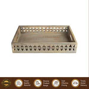 Bandeja de Servir Rectangular de Madera Natural de Alta Calidad, Hecha a Mano, con Acabado en Color Madera y Asas Talladas, para Compradores Mayoristas - Product Image 3