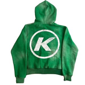 Sweat à capuche lavé à l'acide pour hommes imprimé sur mesure de haute qualité vêtements d'hiver en coton vintage avec fermeture à glissière vente en gros - Product Image 3