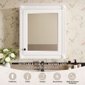 Armadietto da Bagno a Parete 24 X 27 con Specchio Regolabile in Altezza, Armadietto Portamedicinali Salvaspazio per Uso in Bagno - Product Image 6