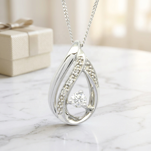 Pendentif Poire de Luxe en Or Blanc 18K 14K 9K avec Diamant Naturel Taille Ronde Brillante, Cadeau de Fiançailles, Parure de Bijoux Fins pour Femme - Product Image 3
