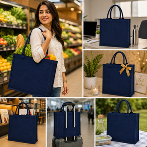 กระเป๋าช้อปปิ้งผ้ากระสอบ 14x12x5 นิ้ว สีกรมท่า หูหิ้วด้านบน ใช้ได้ทุกวัน ขนาดใหญ่ - Product Image 6