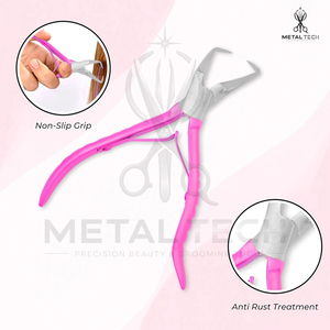 Pince à épiler pour extensions de cheveux en acier inoxydable rose réutilisable, double usage, efficace, légère et durable, METAL TECH - Product Image 6