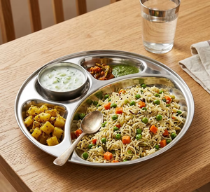 Lonchera Thali Clásica Hecha a Mano, Ecológica, de Acero Inoxidable Pulido, con Compartimentos, para Comida Rápida, Escuela, Cantina, 50 Piezas - Product Image 3