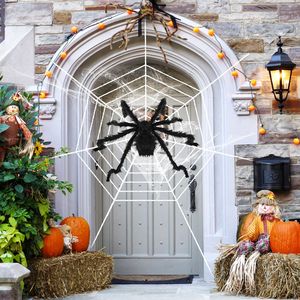 Decorazioni di Halloween per Esterni da 59 e 126 Pollici, Ragnatela Spaventosa e Tarantola Pelosa, Ragno Gigante Articolabile e Terrificante - Product Image 1