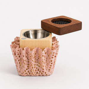 Tall Wooden <b>Bakhoor</b> <b>Burner</b> with Islamic Lattice Carving Traditional Arabic Oud Holder Eco-Friendly Indian Incense Gold Metal Cup - Product Image 4