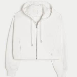 Latest Style Women's Cotton Fleece Oversized Drop Shoulder <b>Cropped</b> <b>Zip</b> <b>Up</b> Hoodie Custom Embroidered OEM Custom Designs - Product Image 6