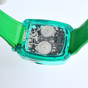 Trendy Hip-hop Street Luxury Green Crystal Rubber Strap Casual Travel Commuting Tourbillon Automatic <b>Mechanical</b> Men's <b>Watch</b> - Product Image 5