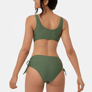 Nouvelle conception, ensemble de bikini 2 pièces rose uni anti-UV pour filles, personnalisé, en spandex/polyester avec bande latérale, vente directe d'usine - Product Image 5