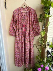 Vestido Largo de Algodón Estampado Floral con Cuello en V y Mangas Largas, Estilo Casual, de Algodón Indio, Superventas 2026 - Product Image 4