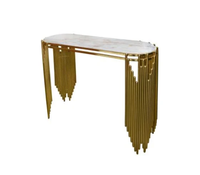 Mesa Consola de Entrada Moderna y Duradera de Alta Gama con Tapa de Mármol, Estructura de Metal Dorado, Muebles de Hotel para Interiores y Exteriores, Comedor, Sala de Estar